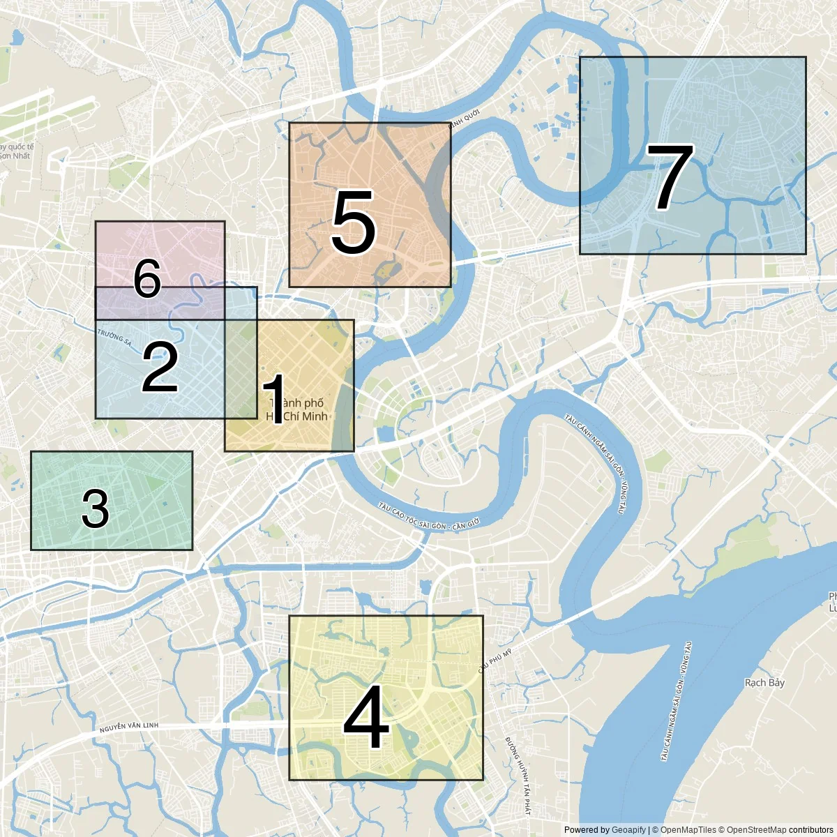 Ho Chi Minh City districts map (7 Central wards)
