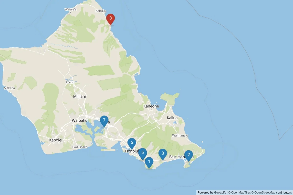 Honolulu sights map — 8 POIs grouped into 2 cluster(s)