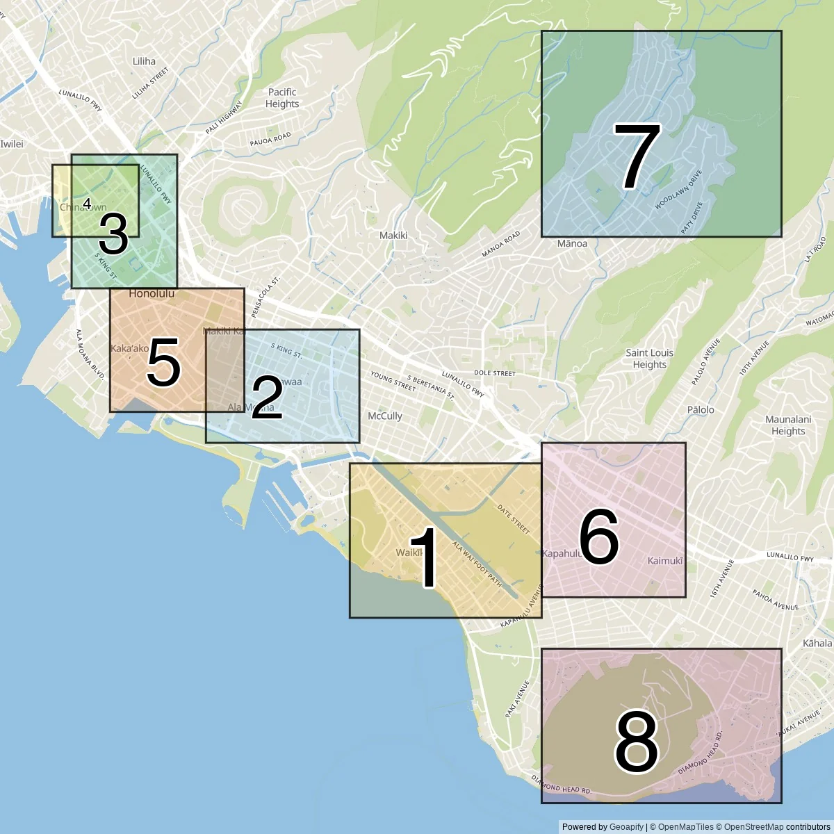 Honolulu districts map (8 Neighborhoods)