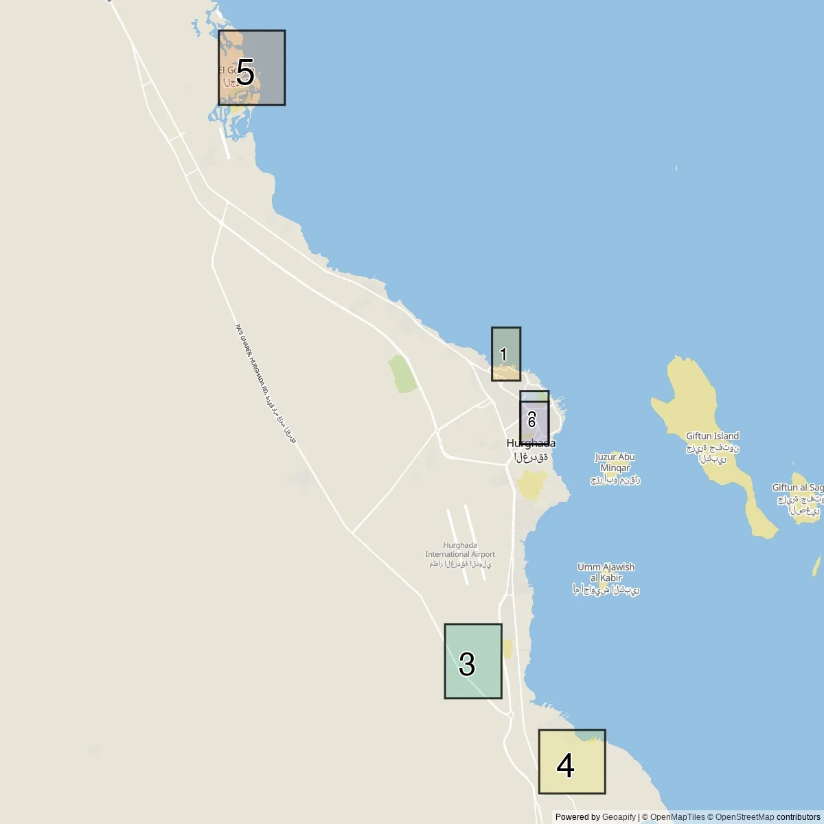 Hurghada districts map (6 Tourist areas)