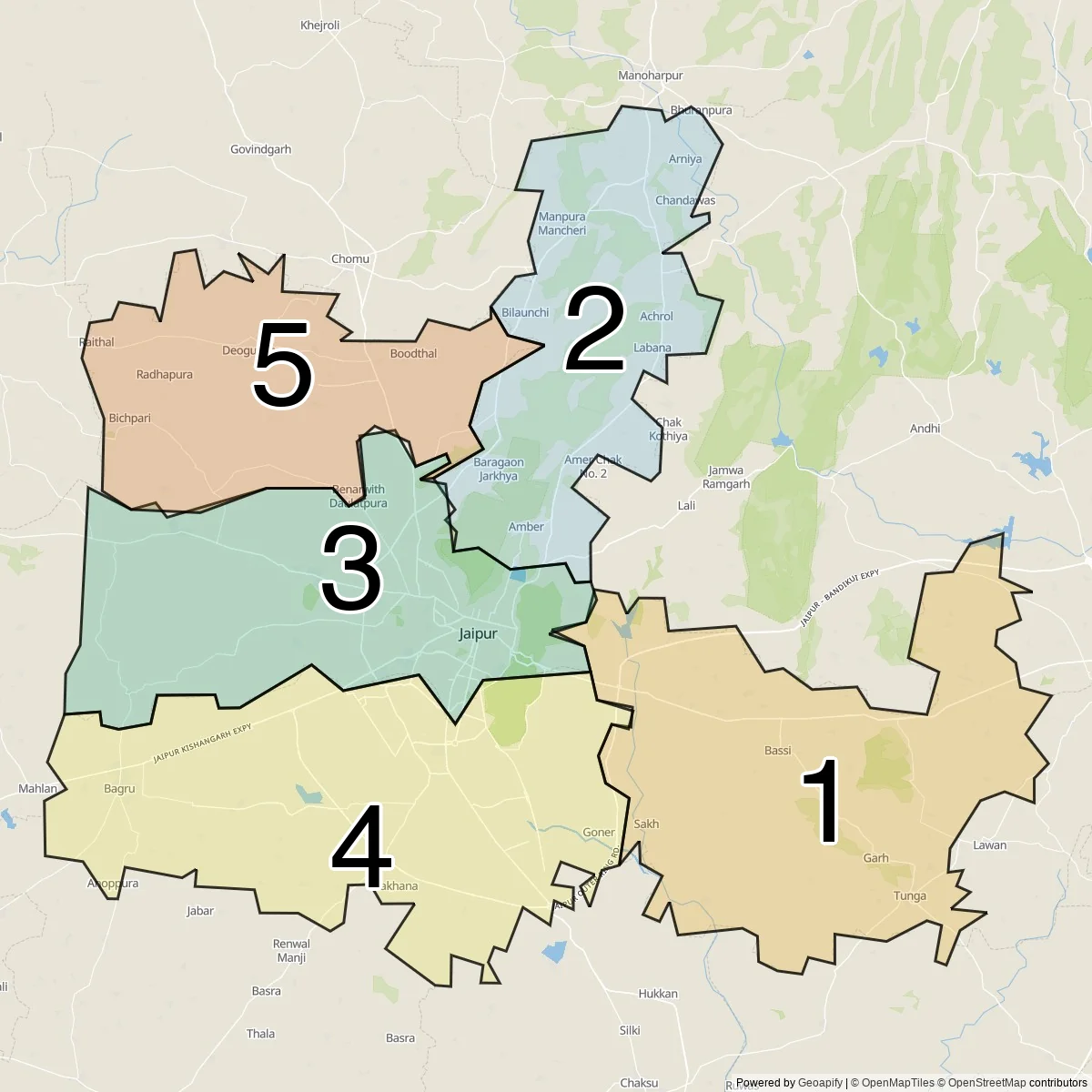 Jaipur districts map (5 Tehsils)