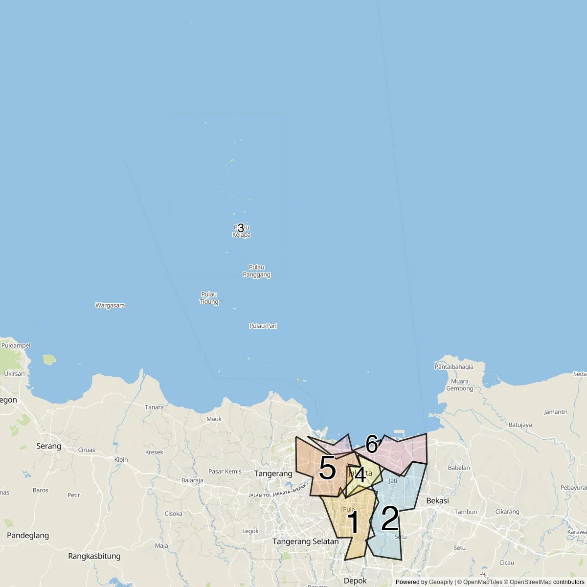 Jakarta districts map (6 Administrative cities)