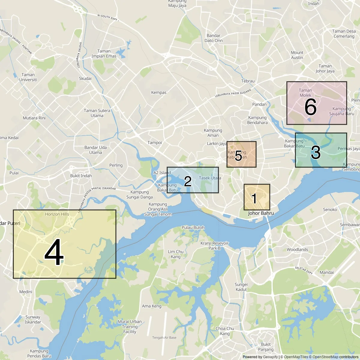 Johor Bahru districts map (6 Zones)