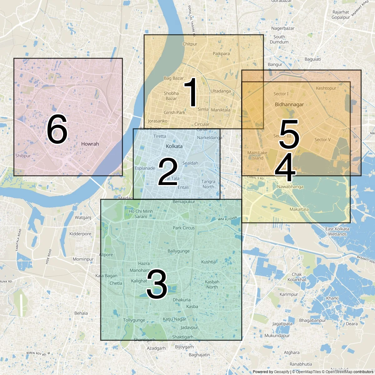Kolkata districts map (6 KMC boroughs)