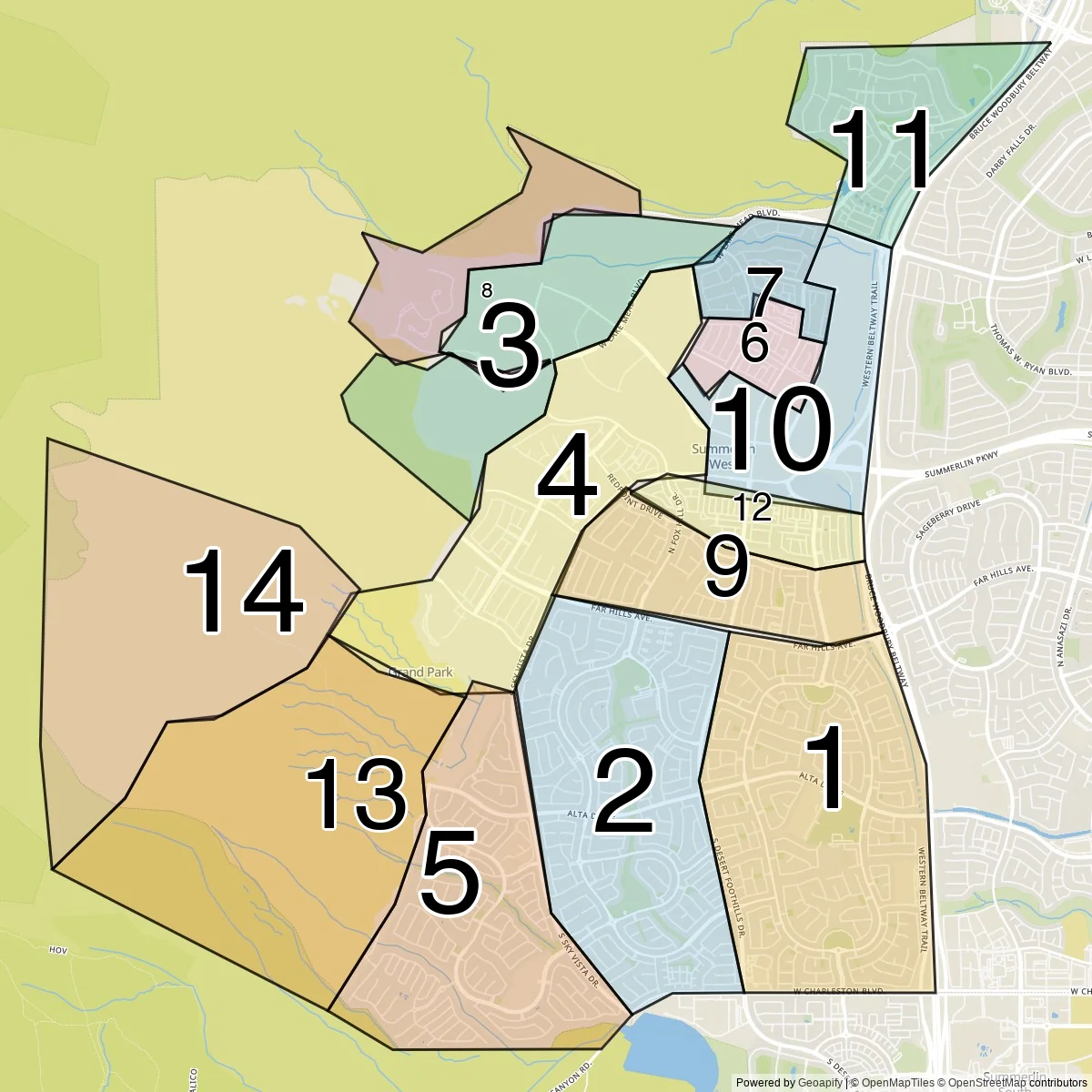 Las Vegas districts map (14 Neighborhoods)