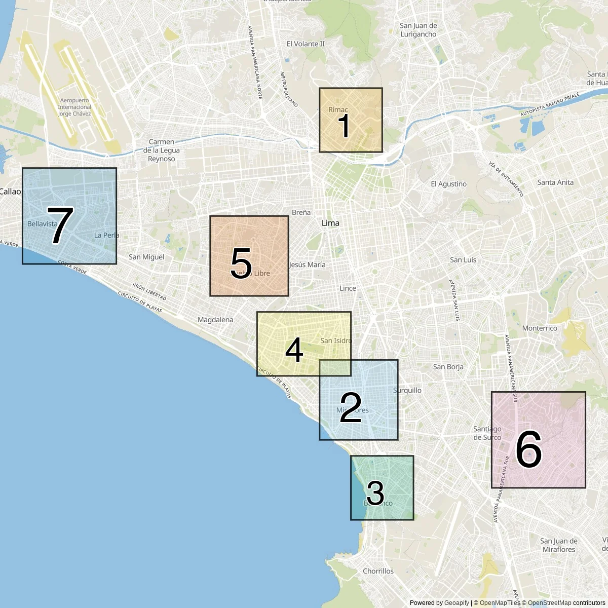 Lima districts map (7 Districts)