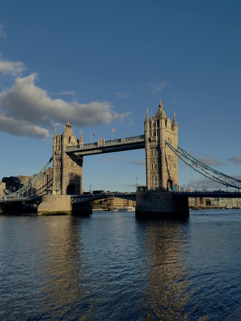 Stunning view of London's Tower Bridge spanning the River Thames showing the city's iconic riverside geography