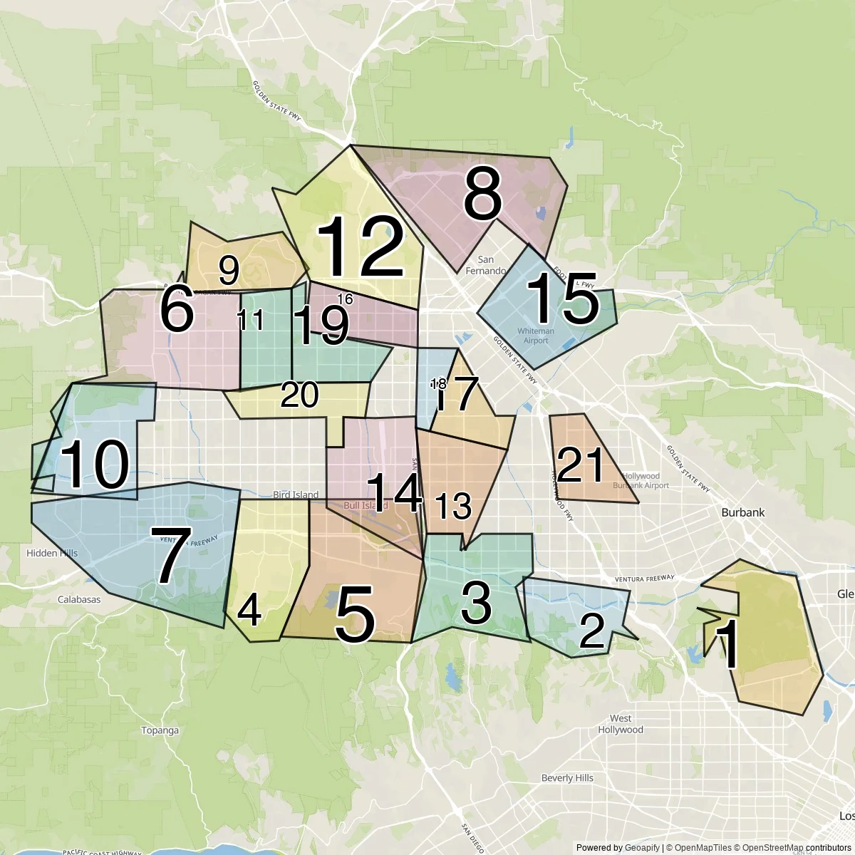 Los Angeles districts map (21 Neighborhoods)