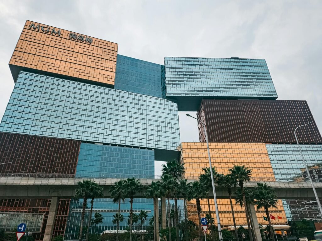 The modern stacked-block architecture of MGM Cotai in Macao, exemplifying the integrated-resort scale of the Cotai Strip
