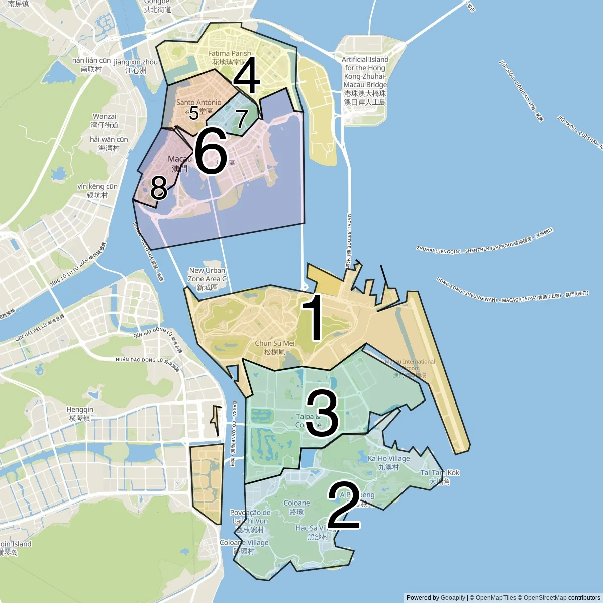 Macau districts map (8 Parishes)