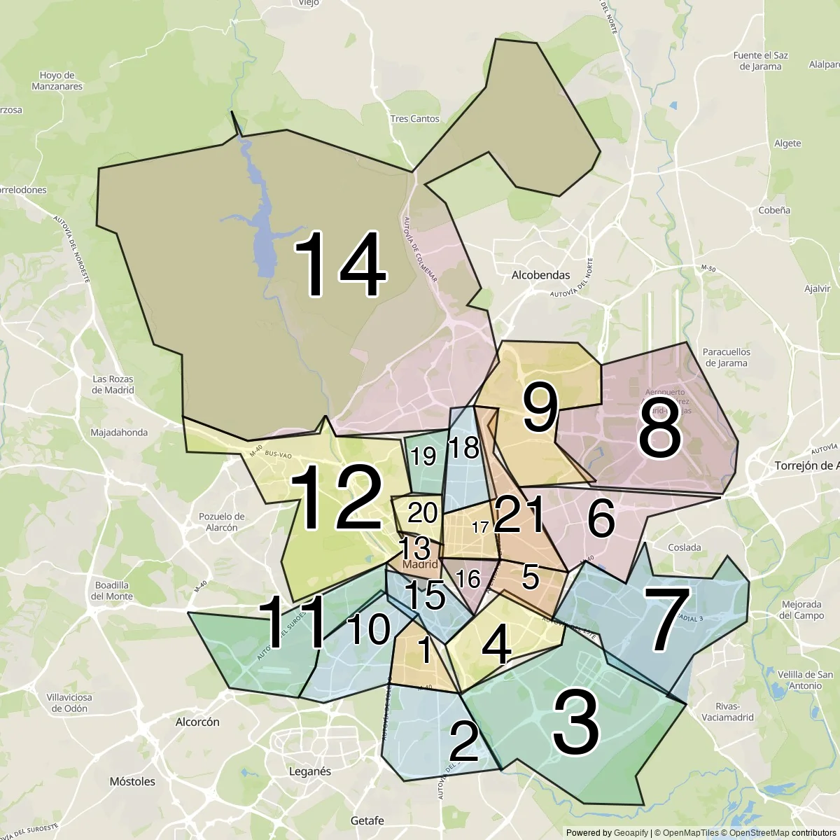 Madrid districts map (21 Districts)