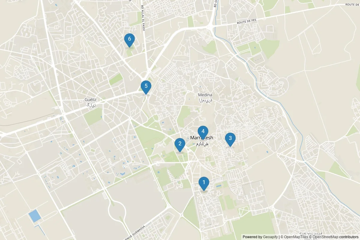 Marrakech sights map — 6 POIs grouped into 1 cluster(s)