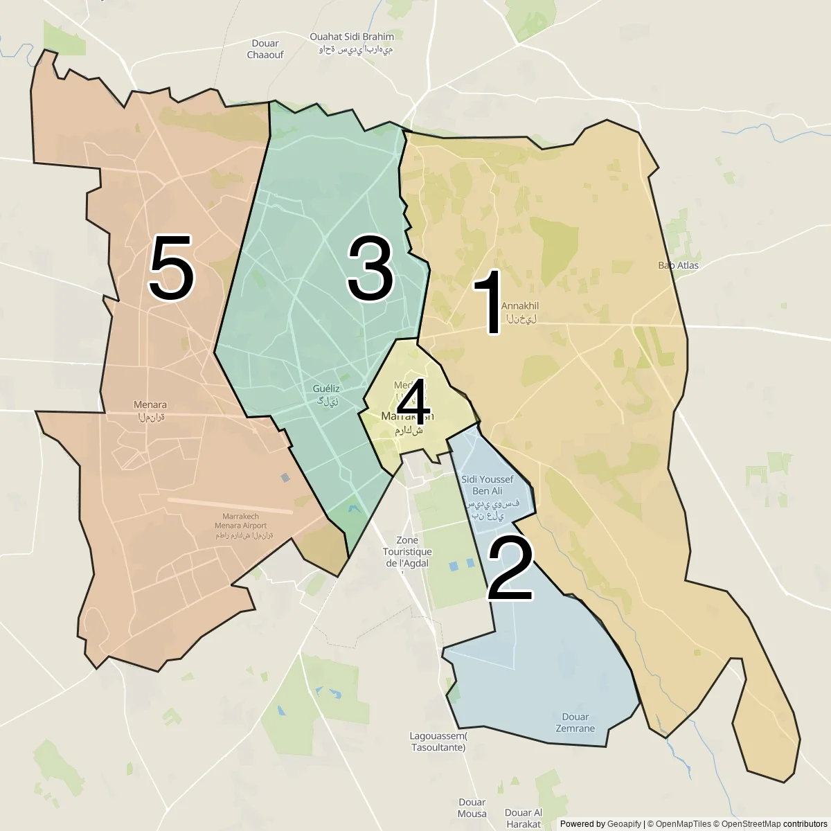 Marrakech districts map (5 Arrondissements)
