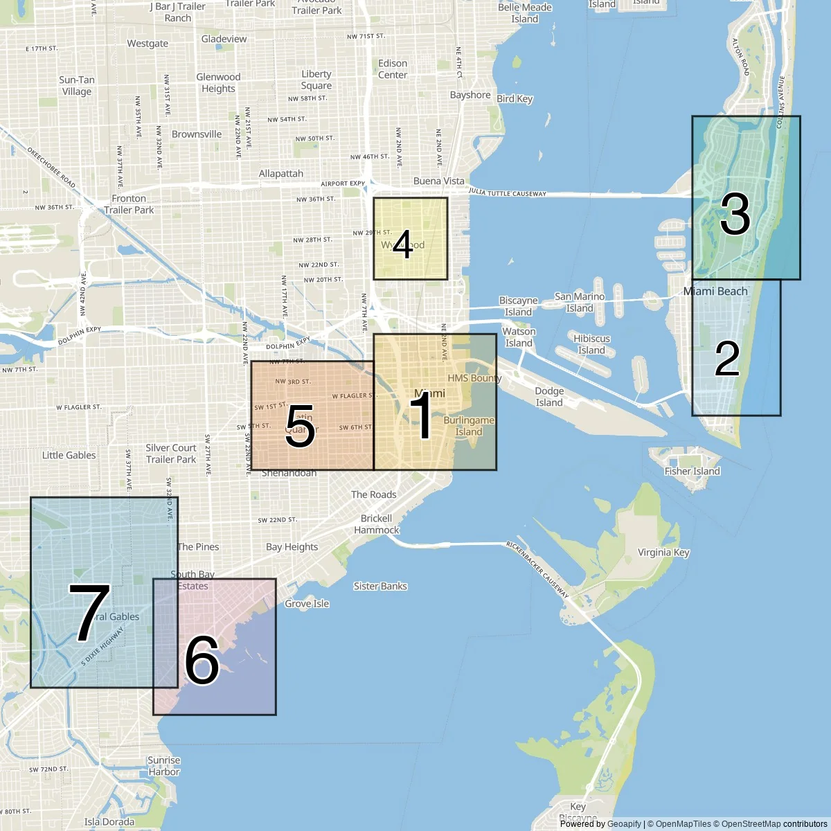 Miami districts map (7 Neighborhoods)