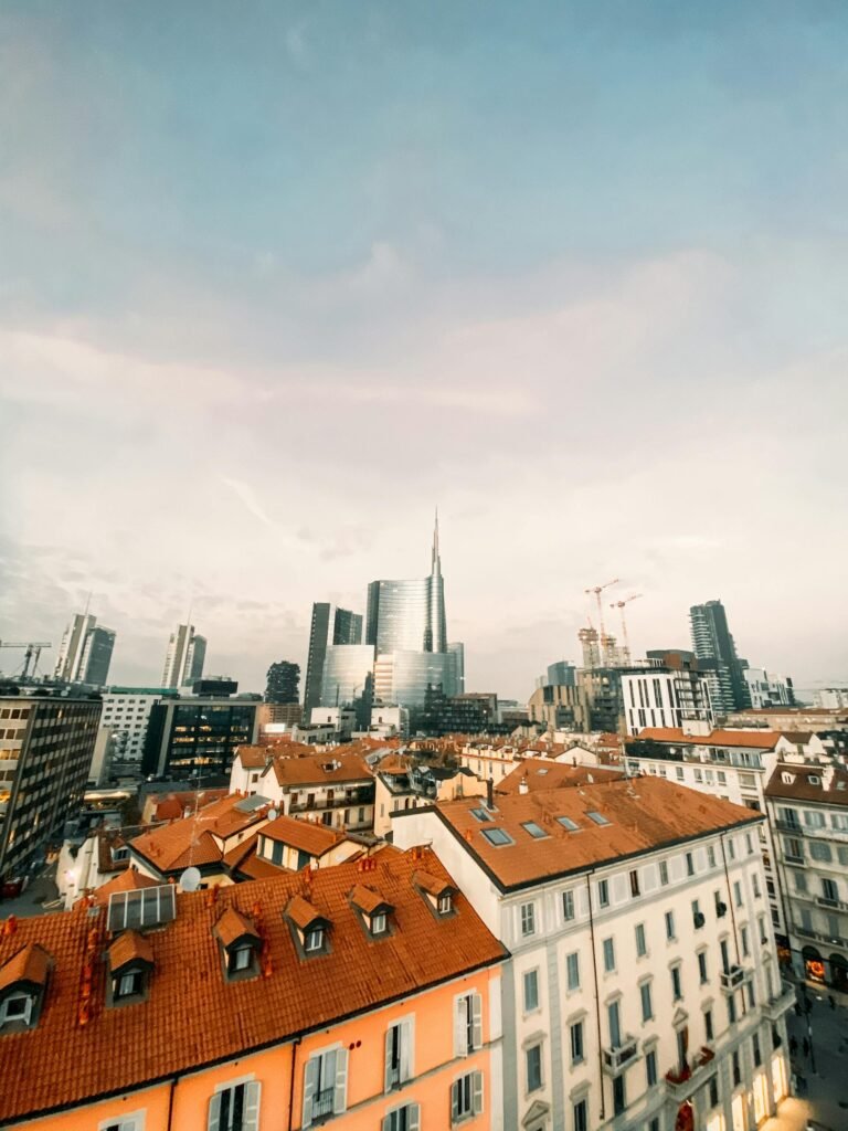 Aerial view of Milan showcasing its modern skyline and traditional architecture