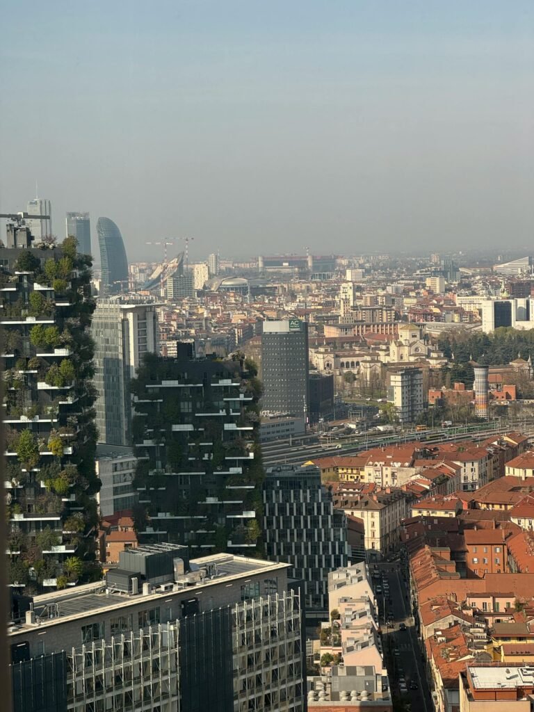 Aerial view of modern Milan architecture showing the city's mix of skyscrapers and historical buildings