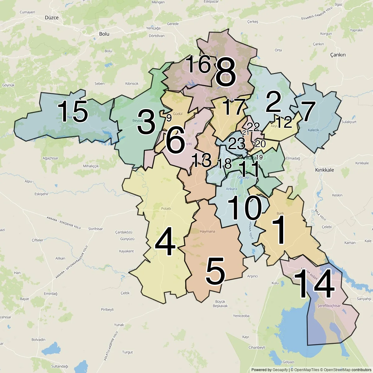 Muğla districts map (23 Districts of the province)