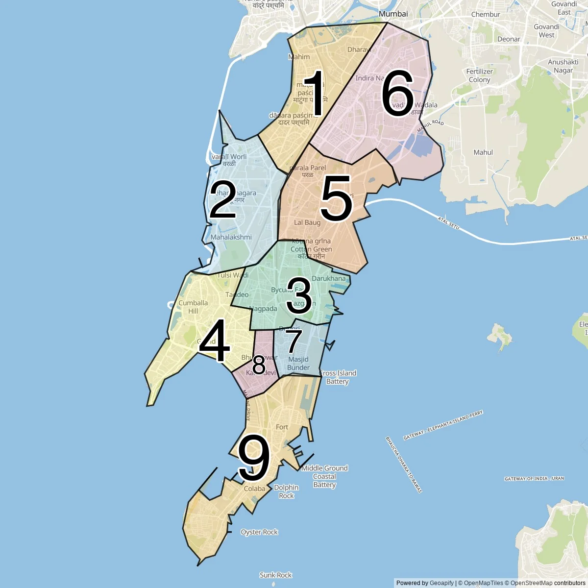 Mumbai districts map (9 Civic wards)