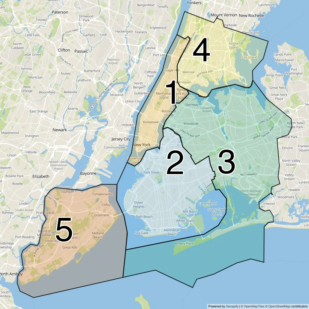 New York City districts map (5 Boroughs)