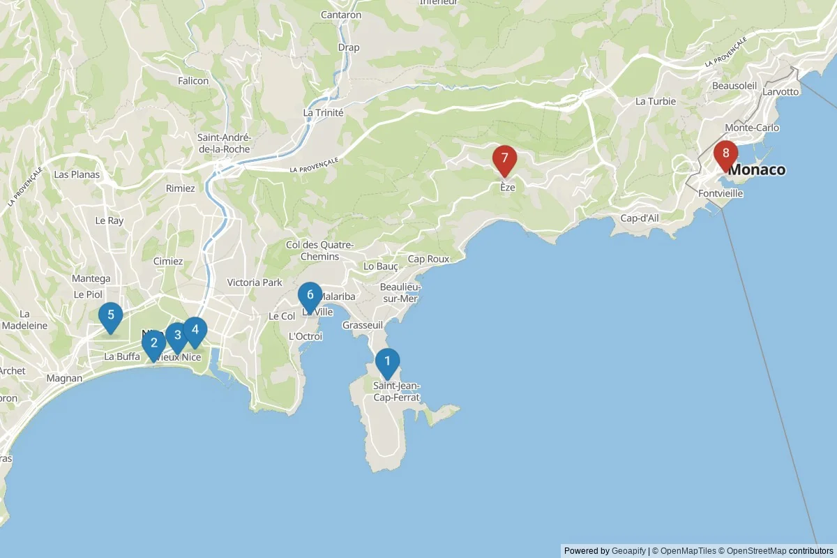 Nice sights map — 8 POIs grouped into 2 cluster(s)