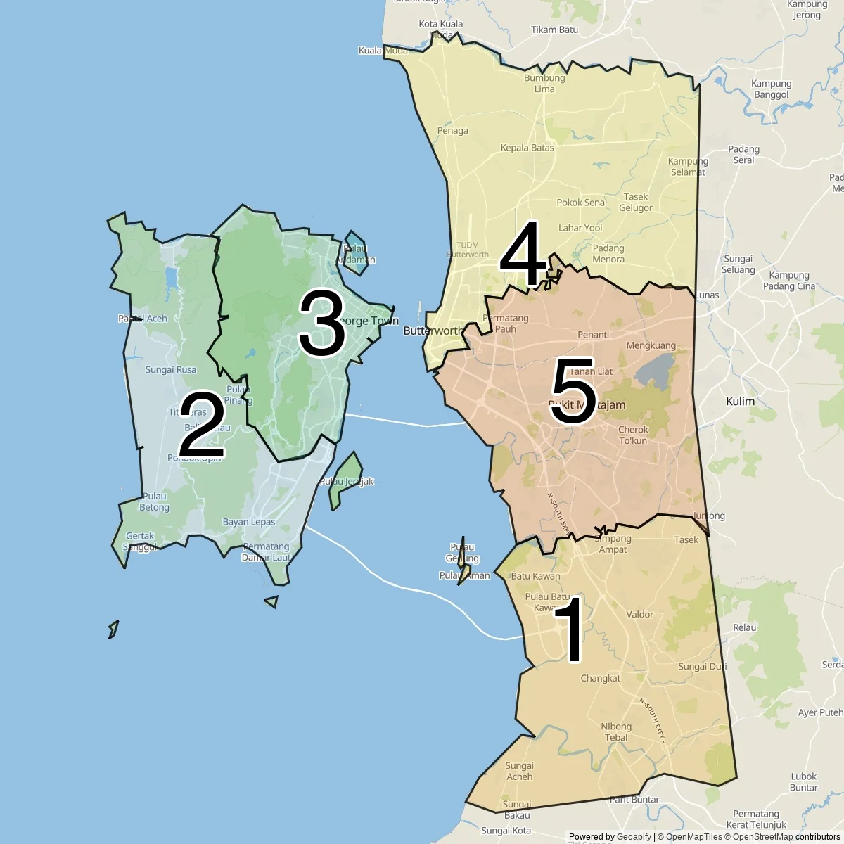 Penang districts map (5 Districts)