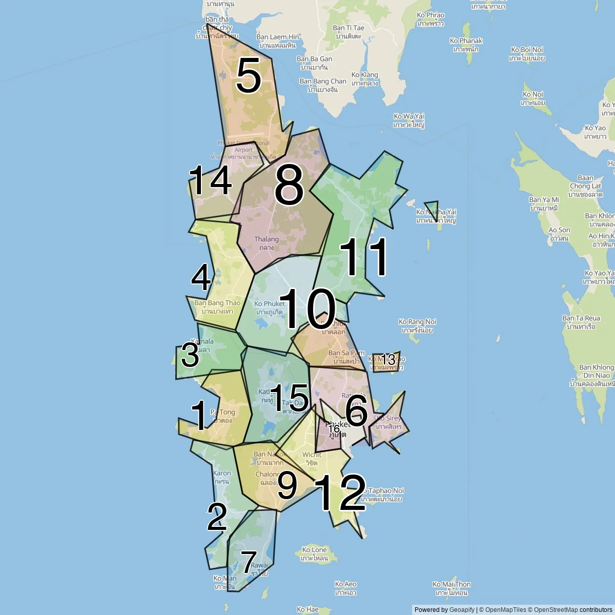Phuket districts map (16 Subdistricts)