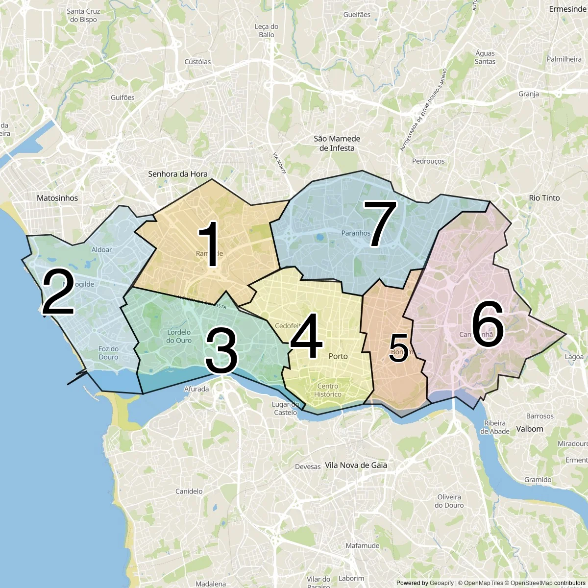 Porto districts map (7 Civil parishes)