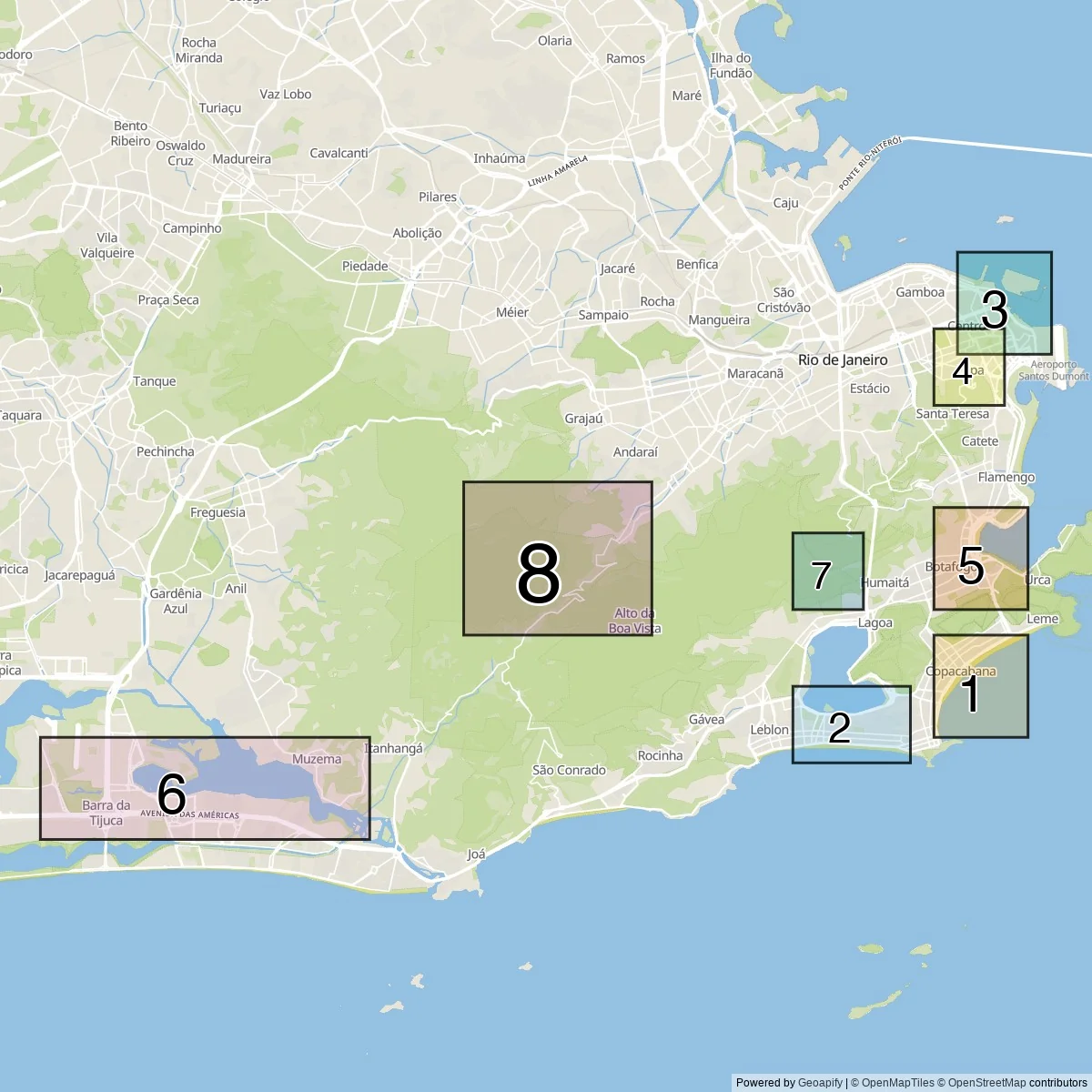 Rio De Janeiro districts map (8 Neighbourhoods)