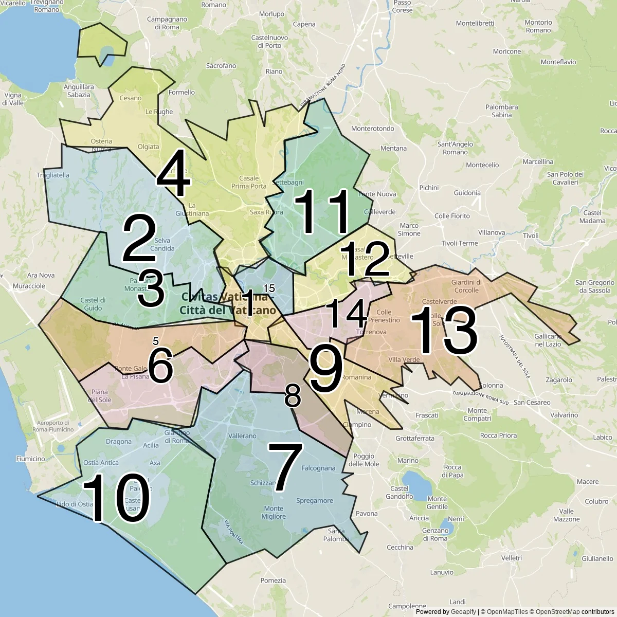 Rome districts map (15 Districts)