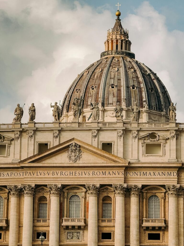 The dome of St. Peter's Basilica in Vatican City, Rome's spiritual centerpiece designed by Michelangelo