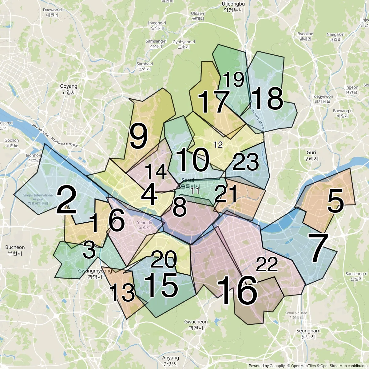 Seoul districts map (23 Districts)