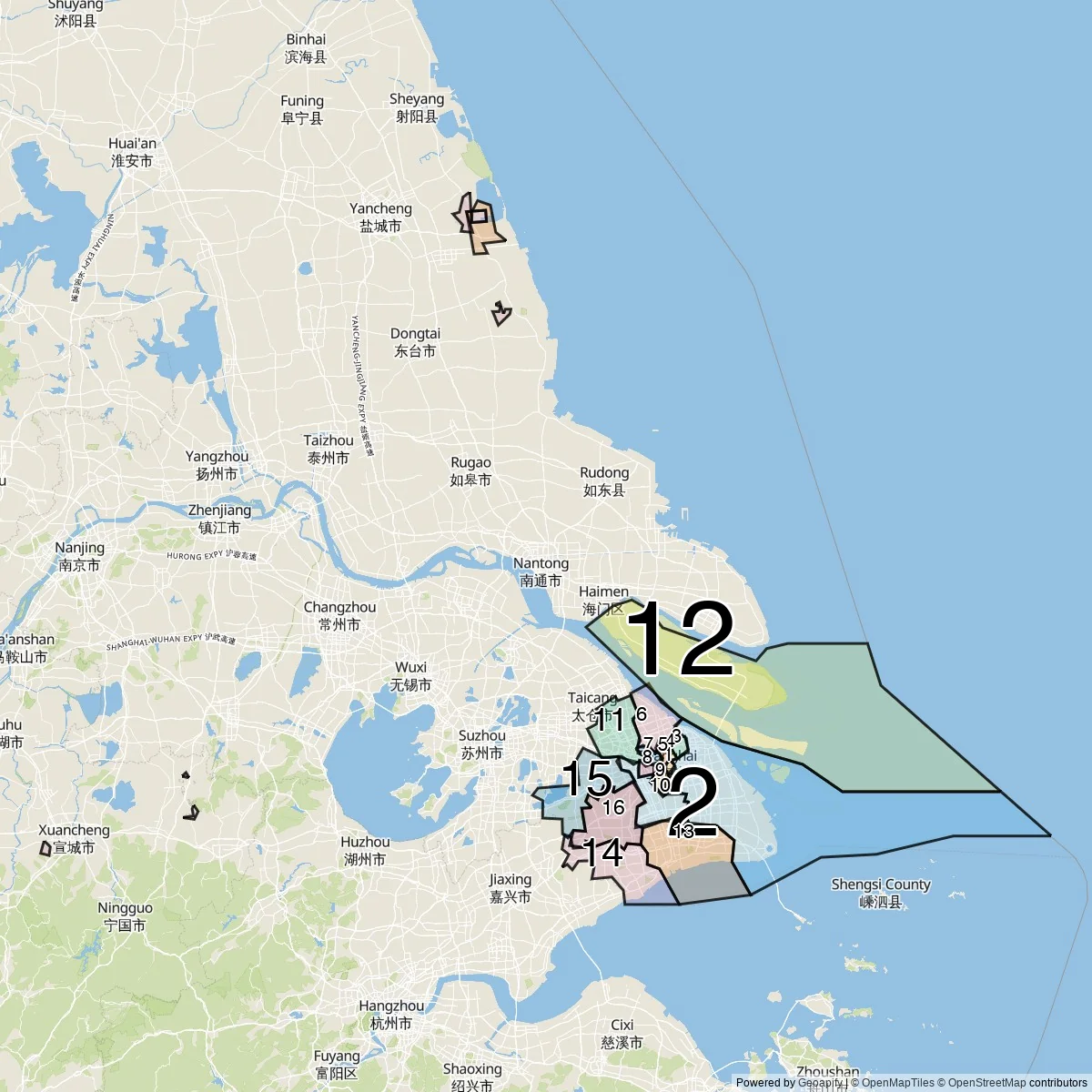 Shanghai districts map (16 Districts)