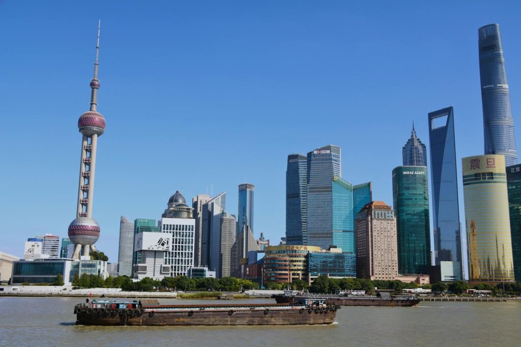 View of Shanghai's iconic skyline featuring the Oriental Pearl Tower and modern skyscrapers