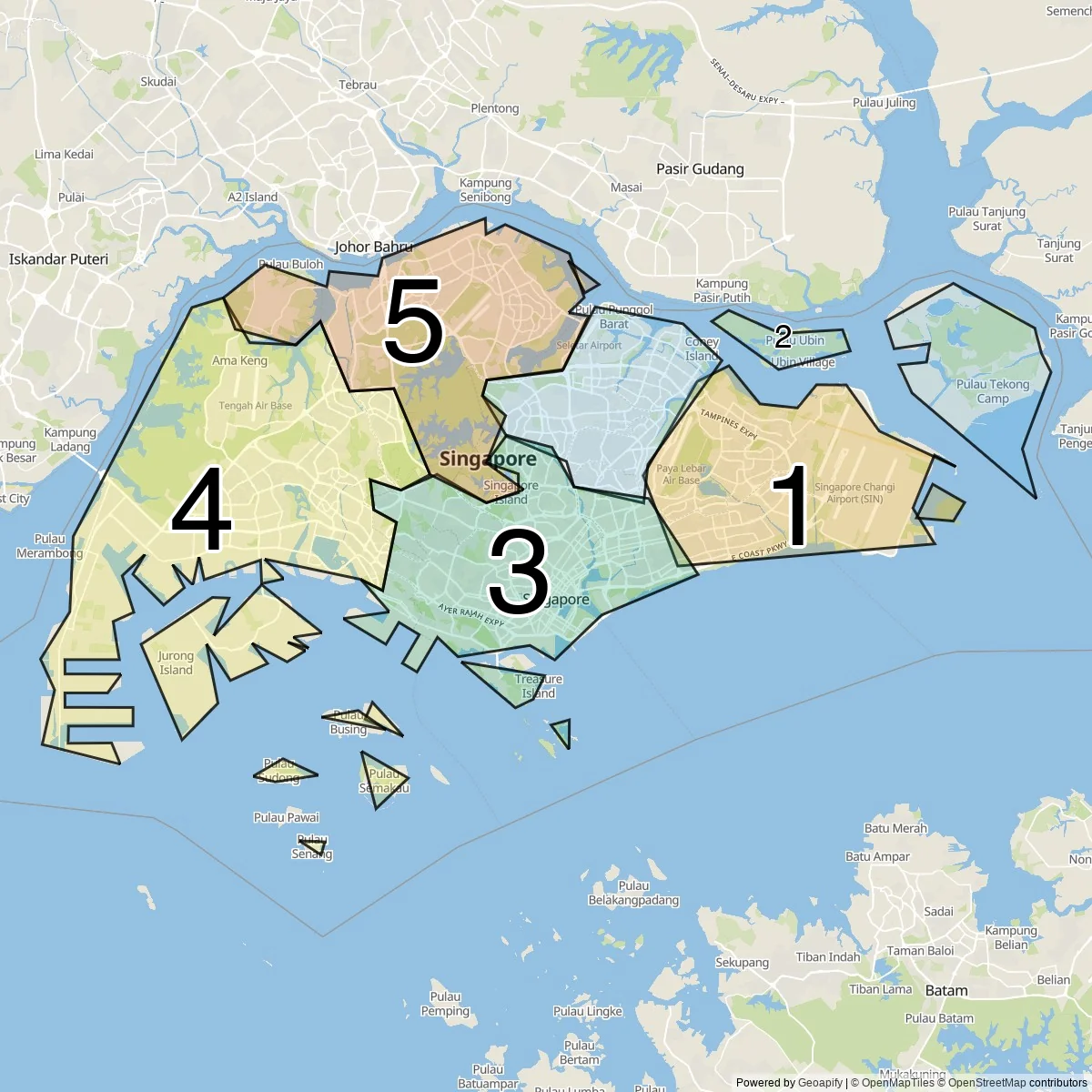 Singapore districts map (5 Regions)