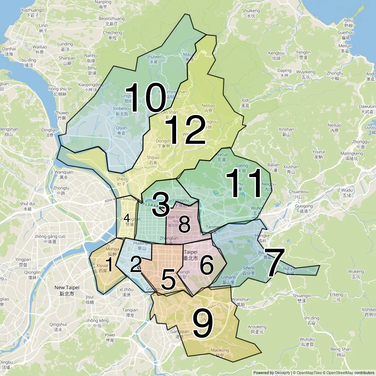 Taipei districts map (12 Districts)