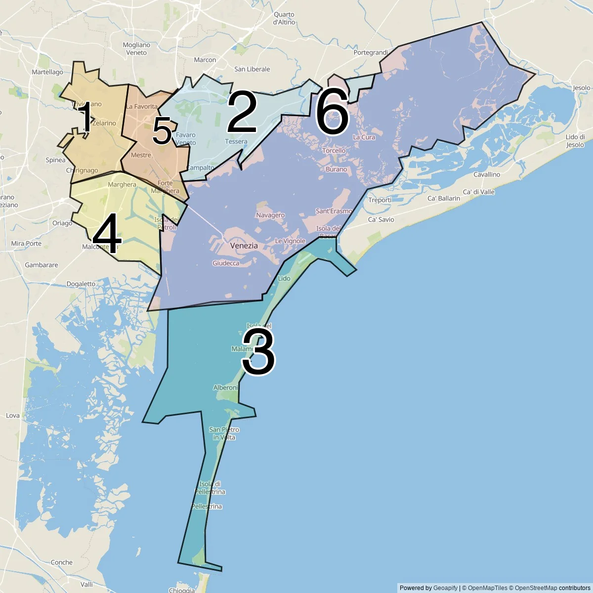 Venice districts map (6 Sestieri and islands)