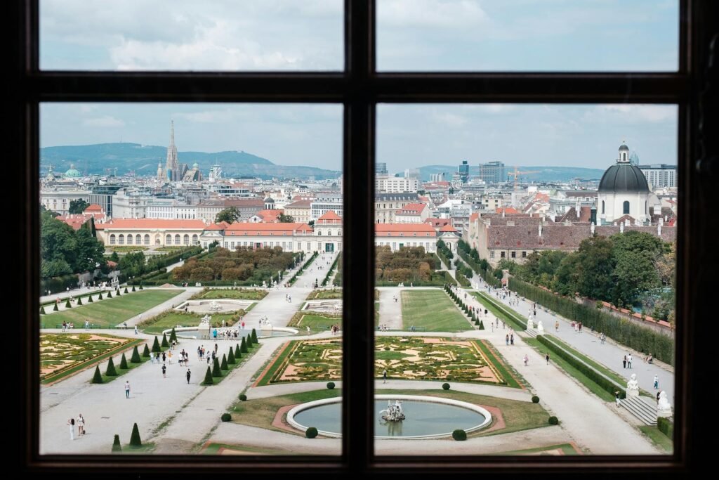 The baroque terraced gardens of the Belvedere Palace in Vienna