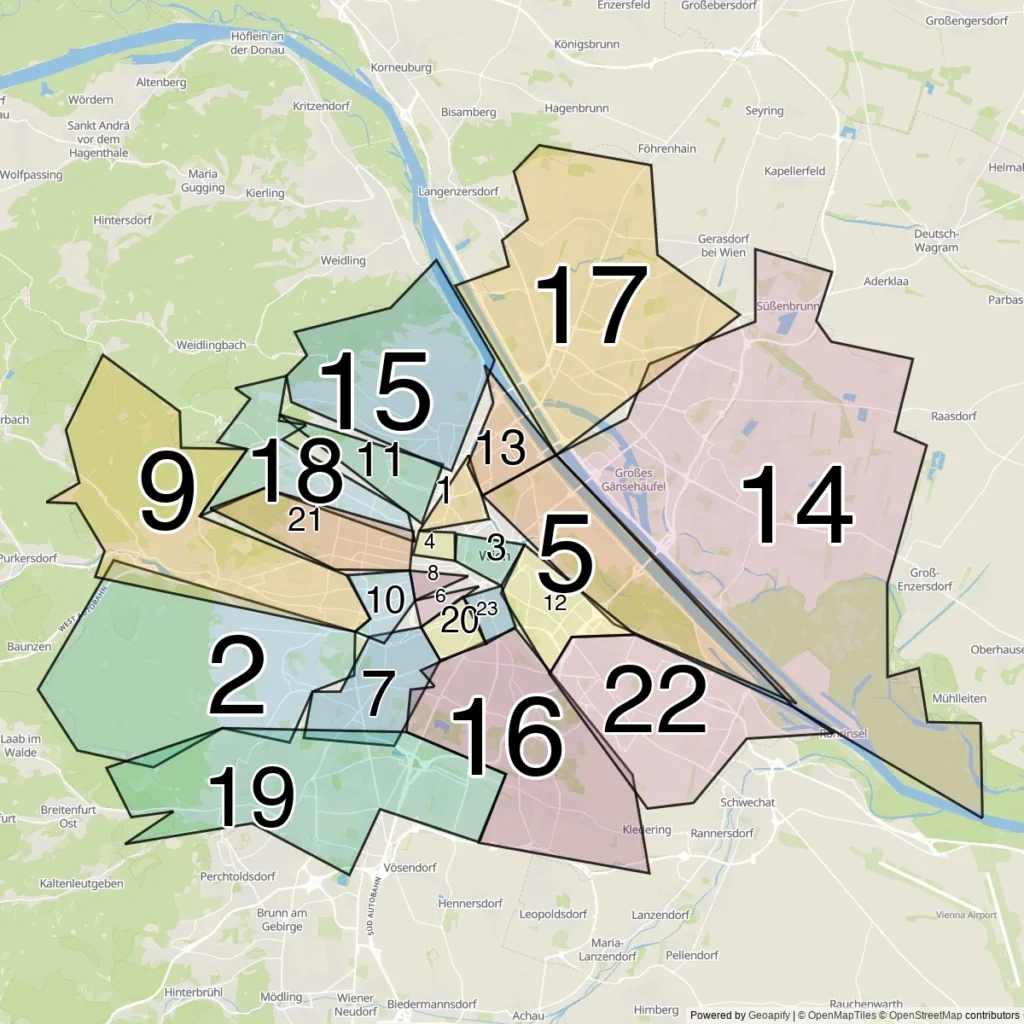 Map of Vienna's 23 city districts (Bezirke)