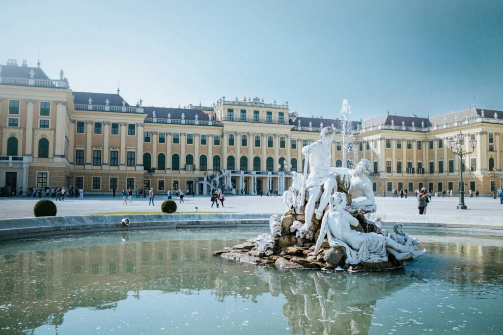 Schönbrunn Palace and its grand fountain, the Habsburgs' baroque summer residence in Vienna